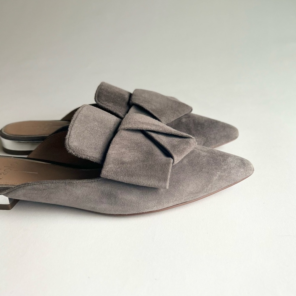 Linea Paolo Grey Suede Genuine Leather Point Toe Bow Mules size 7 - Picture 14 of 14